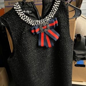 Pearl and Bow Detail Tweed Dress